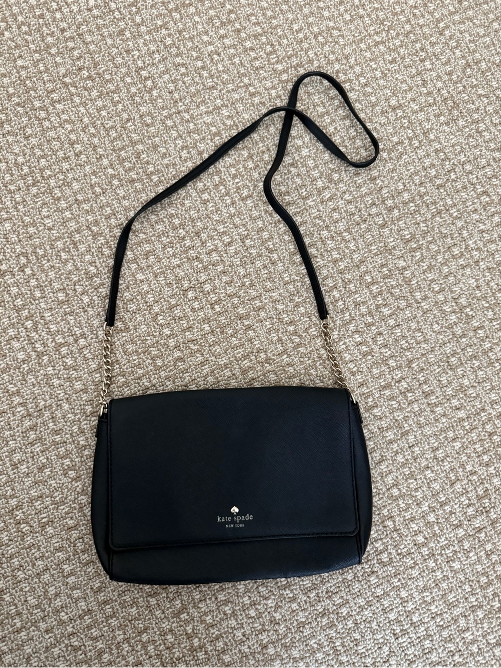 kate spade Black Leather Crossbody with Gold Chain Strap